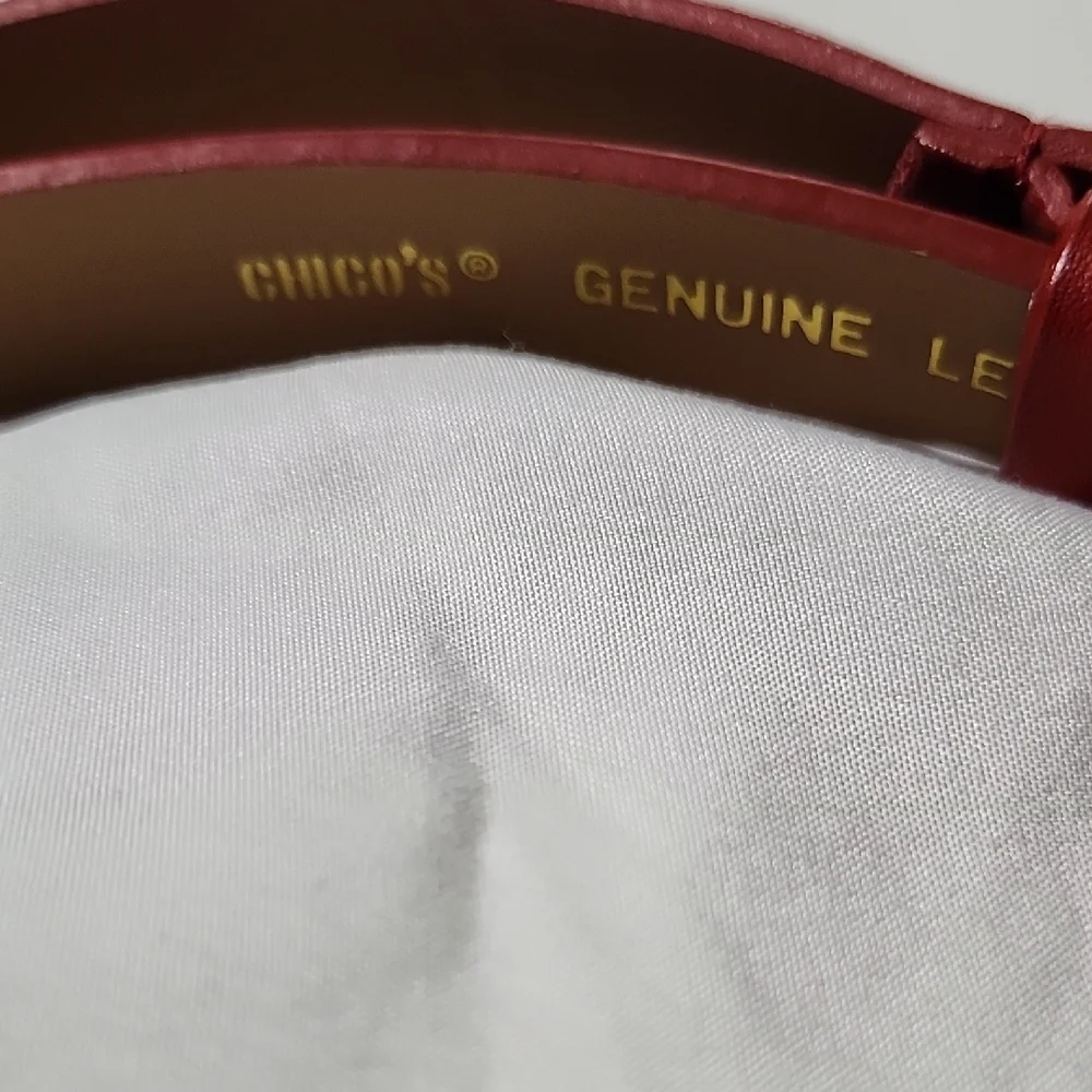 Chico's Silver Red Fashion Belt with Ornate Buckle